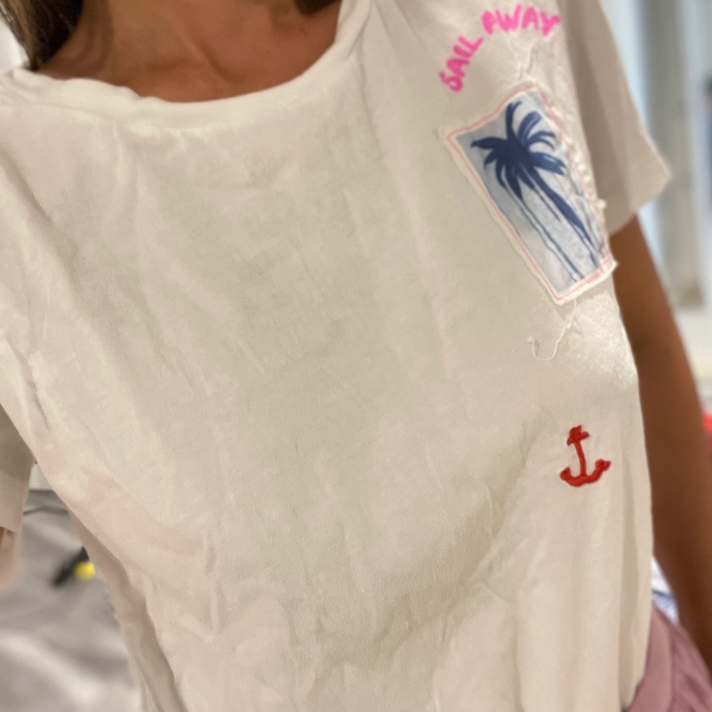 Kerri Rosenthal white tee with nautical detail